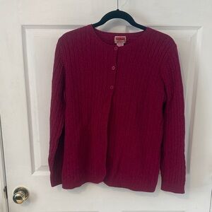 L.L. Bean Raspberry Cable-Knit Wool Cardigan